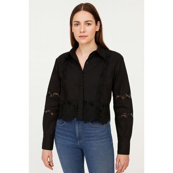SAINT ART Lace Detailed Button Down Blouse Black Medium - Picture 1 of 5